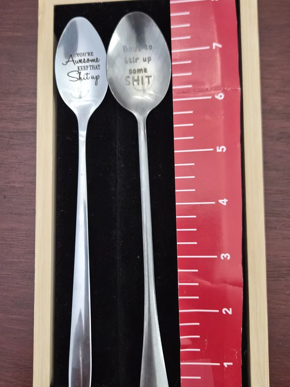 Add a little humor to your coffee, tea, or dessert time with this fun set of eng